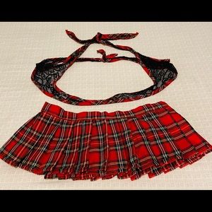 SEXY BLACK TOP & RED SKIRT SCHOOLGIRL SET
